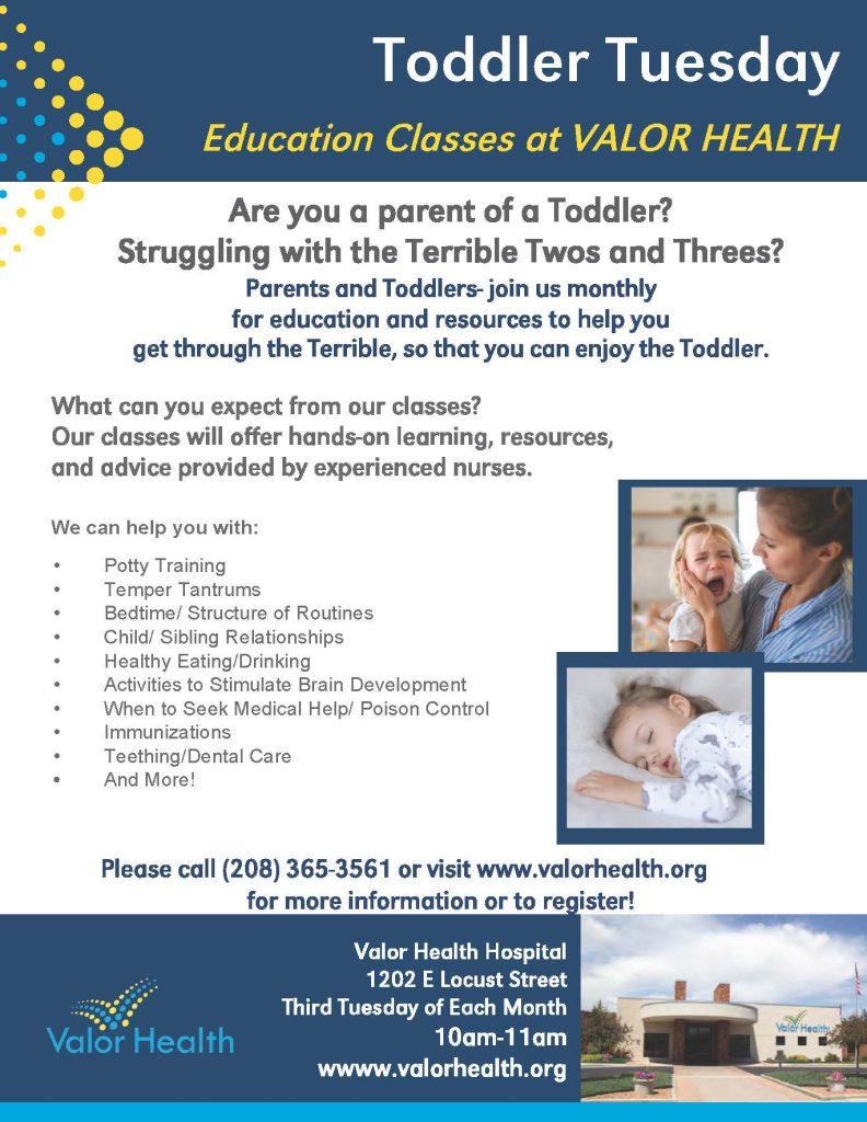 Free Toddler Tuesday classes at Valor Health Hospital.
